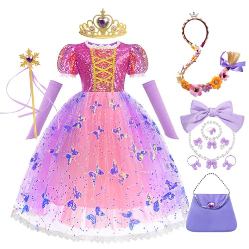 FStory&Winyee Kinder Rapunzel Prinzessin Kostüm mit Krone Halskette Kinder Tutu Kleid für Karneval Tüll Maxikleid Geburtstag Verkleidung Halloween Weihnachten Fasching, Lila, 130 FStory&Winyee Kinder Rapunzel Prinzessin Kostüm mit Krone Halskette Kinder Tutu Kleid für Karneval Tüll Maxikleid Geburtstag Verkleidung Halloween Weihnachten Fasching, Lila, 130 von FStory&Winyee