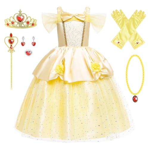 FStory&Winyee Mädchen Belle Kostüm Kinder Prinzessinnenkleid mit Halskette Krone Baby Fancy Layered Off-Shoulder Kostümkleid für Geburtstagsparty Geschenk Cosplay Verkleidung Halloween, Gelb, 150 FStory&Winyee Mädchen Belle Kostüm Kinder Prinzessinnenkleid mit Halskette Krone Baby Fancy Layered Off-Shoulder Kostümkleid für Geburtstagsparty Geschenk Cosplay Verkleidung Halloween, Gelb, 150 von FStory&Winyee