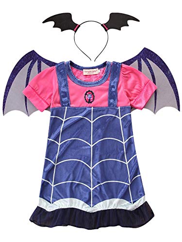 FStory&Winyee Mädchen Karneval Kostüm Kinder Faschingskostüm Vampirina Kostüm Set Tshirt Kleid mit Flügel und Haarreifen Vampire Kostüm Cosplay Verkleidung Halloween Fest Geburtstag Geschenk 100-140 von FStory&Winyee