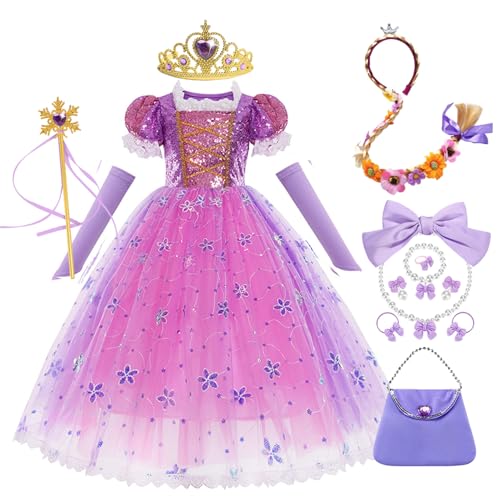 FStory&Winyee Mädchen Prinzessin Kostüm Kinder Rapunzel Kleid mit Zubehöre Zopf Tüllkleid mit Kurzarm für Verkleidung Geschenk Geburtstagsparty Karneval Fasching Halloween, Lila, 120 FStory&Winyee Mädchen Prinzessin Kostüm Kinder Rapunzel Kleid mit Zubehöre Zopf Tüllkleid mit Kurzarm für Verkleidung Geschenk Geburtstagsparty Karneval Fasching Halloween, Lila, 120 von FStory&Winyee