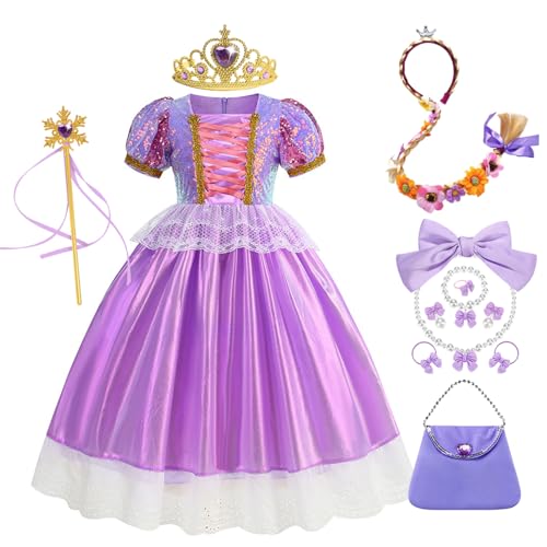 FStory&Winyee Mädchen Prinzessin Kostüm Kinder Rapunzel Lang Kleid Tutu Dress up Set mit Zubehöre für Verkleidung Geschenk Geburtstag Oktoberfest Maxikleid Geburtstagsfeiern Karneval, Lila, 120 FStory&Winyee Mädchen Prinzessin Kostüm Kinder Rapunzel Lang Kleid Tutu Dress up Set mit Zubehöre für Verkleidung Geschenk Geburtstag Oktoberfest Maxikleid Geburtstagsfeiern Karneval, Lila, 120 von FStory&Winyee