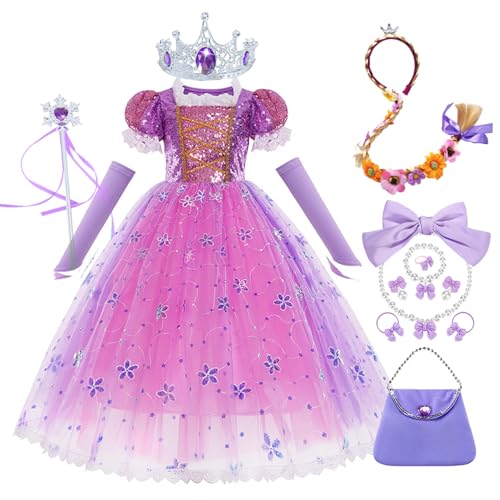 FStory&Winyee Mädchen Prinzessin Rapunzel Kostüm mit Puffärmel Kinder Kleid mit Zubehöre Zauberstab für Verkleidung Geschenk Geburtstag Partys Kaneval Cosplay Weihnachten, Lila, 100 FStory&Winyee Mädchen Prinzessin Rapunzel Kostüm mit Puffärmel Kinder Kleid mit Zubehöre Zauberstab für Verkleidung Geschenk Geburtstag Partys Kaneval Cosplay Weihnachten, Lila, 100 von FStory&Winyee