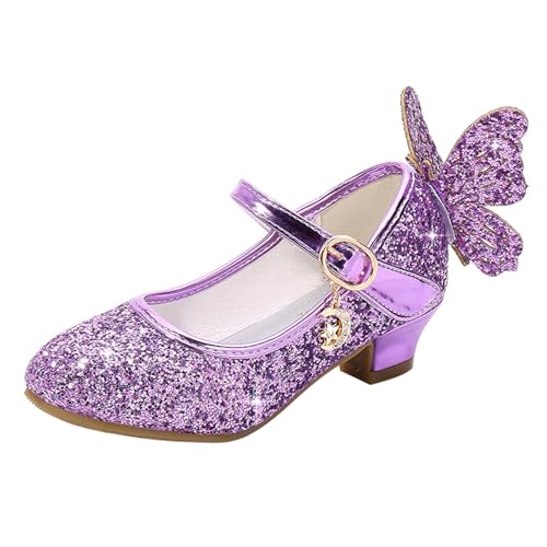 FStory&Winyee Mädchen Schuhe Prinzessin Kinder Ballet Schuhe Absatz Partei Glitzer Schmetterling Kristall Sandalen Ballerina Cinderella Elsa Cosplay Karneval Party Aufführung Fasching, Lila, 28 von FStory&Winyee