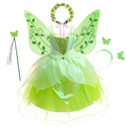FStory&Winyee Mädchen Tinkerbell Kostüm Kinder Grünes Kleider Fee Tutukleid mit Flügel Blumenkranz Zauberstab für Verkleidung Alltag Geschenk Geburstagsfeiern Cosplay, Grün, 140 FStory&Winyee Mädchen Tinkerbell Kostüm Kinder Grünes Kleider Fee Tutukleid mit Flügel Blumenkranz Zauberstab für Verkleidung Alltag Geschenk Geburstagsfeiern Cosplay, Grün, 140 von FStory&Winyee