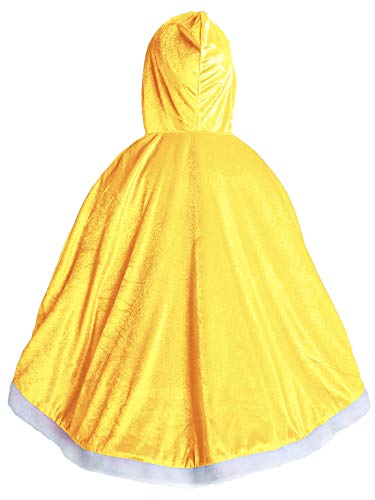 FStory&Winyee Mädchen Umhang Samt Cape mit Kapuzen Kinder Eiskönigin Kostüm Prizessin Cinderella Belle Umhang Blau Pink Gelb für Cosplay Karneval Verkleidung Party Fasching Rollenspiel, Gelb, S von FStory&Winyee