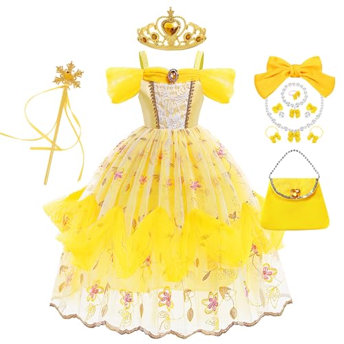 FStory&Winyee Mädchzen Prinzessin Belle Kostüm Kinder Partykleid Tutu kleid Dress up set mit Zubehöre für Verkleidung Geschenk Karneval Geburtstag Rollenspiele Fasching Blumenmädchen, Gelb, 130 FStory&Winyee Mädchzen Prinzessin Belle Kostüm Kinder Partykleid Tutu kleid Dress up set mit Zubehöre für Verkleidung Geschenk Karneval Geburtstag Rollenspiele Fasching Blumenmädchen, Gelb, 130 von FStory&Winyee