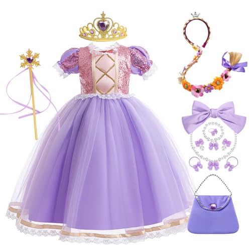 FStory&Winyee Rapunzel Kostüm Kinder Prinzessin Kleid mit Puffärmel Zubehöre Lila Tutu Kleid für Verkleidung Geschenk Geburtstag Cosplay Party Karneval Oktoberfest, Lila, 120 FStory&Winyee Rapunzel Kostüm Kinder Prinzessin Kleid mit Puffärmel Zubehöre Lila Tutu Kleid für Verkleidung Geschenk Geburtstag Cosplay Party Karneval Oktoberfest, Lila, 120 von FStory&Winyee