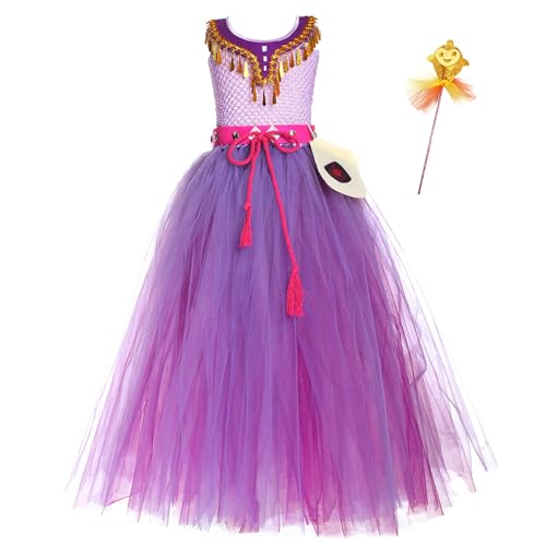 FStory&Winyee WISH Asha Mädchen Prinzessin Kleid Lila Rock mit Stab Partykleider Kinder Kostüm Tüll Kleider für Fasching Verkleidung Karneval Geburtstagsfeiern Party, L von FStory&Winyee