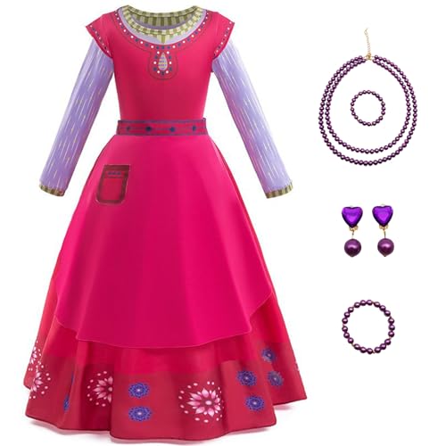 FStory&Winyee Wish Asha Prinzessin Kleid Mädchen Kostüm Kinder Outfits Rot Dress Up mit Zubehör für Karneval Cosplay Verkleidung Weihnachten Geburtstagsfeiern Halloween Partys, 100 von FStory&Winyee