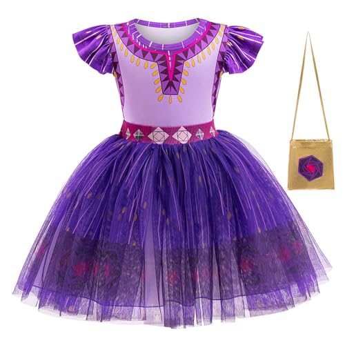 FStory&Winyee Wish Asha Prinzessin Kostüm Mädchen Lila Kleid Tutu Rock mit Taschen Dress up Set outfits für Verkleidung Geburtstagsfeiern Karneval Cosplay Weihnachten, 100 von FStory&Winyee
