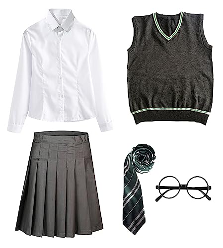 FStory&Winyee Zauberer Set Bluse Rock Weste Krawatte Brille Kostüm Zubehör für Kinder Erwachsene Zubehör Set Striped Tie Gestreifte Krawatte zum Karneval Fasching Halloween,2 Weiblich-grün,L FStory&Winyee Zauberer Set Bluse Rock Weste Krawatte Brille Kostüm Zubehör für Kinder Erwachsene Zubehör Set Striped Tie Gestreifte Krawatte zum Karneval Fasching Halloween,2 Weiblich-grün,L von FStory&Winyee