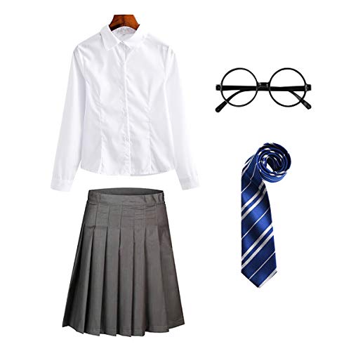 FStory&Winyee Zauberer Set Bluse Rock Weste Krawatte Brille Kostüm Zubehör für Kinder Erwachsene Zubehör Set Striped Tie Gestreifte Krawatte zum Karneval Fasching Halloween,Weiblich-blau,XL FStory&Winyee Zauberer Set Bluse Rock Weste Krawatte Brille Kostüm Zubehör für Kinder Erwachsene Zubehör Set Striped Tie Gestreifte Krawatte zum Karneval Fasching Halloween,Weiblich-blau,XL von FStory&Winyee