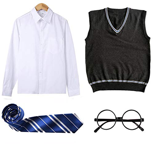 FStory&Winyee Zauberer Zubehör Set Kinder Erwachsene Fanartikel Fasching Outfit Zubehör Set Krawatte, Hemd/Bluse, Rock, Weste, Brille, Blau-männliches Set 02, 145 FStory&Winyee Zauberer Zubehör Set Kinder Erwachsene Fanartikel Fasching Outfit Zubehör Set Krawatte, Hemd/Bluse, Rock, Weste, Brille, Blau-männliches Set 02, 145 von FStory&Winyee