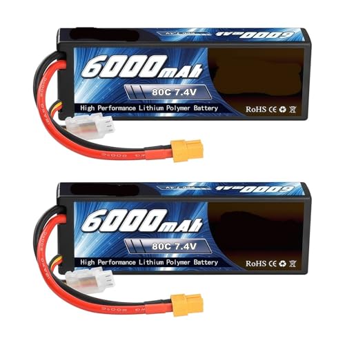 2 Einheiten LiPo-Akku 2S1P 7,4 V 6000 mAh 80 C XT60-Anschluss RC-Teile Hardcase Lipo 2S for Flugzeuge RC FPV-Drohne Auto Fahrzeug LKW Tank Boote(2Units T) von FTGADRYF