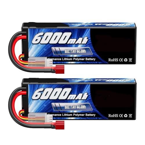 2 Einheiten LiPo-Akku 2S1P 7,4 V 6000 mAh 80 C XT60-Anschluss RC-Teile Hardcase Lipo 2S for Flugzeuge RC FPV-Drohne Auto Fahrzeug LKW Tank Boote(2Units XT60) von FTGADRYF
