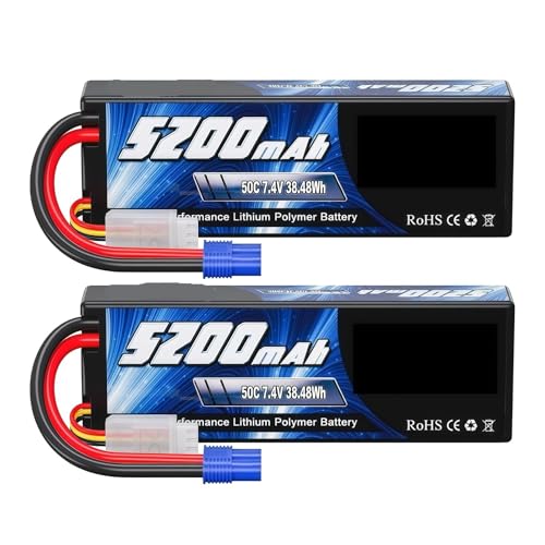 2 Stück 2S1P 5200 mAh 7,4 V 50C RC Lipo-Akku Hardcase mit T/XT60/EC3/EC5-Anschluss for RC-Auto-LKW-Buggy 1/8 1/10 Fahrzeugmodelle(2S 5200mAh EC3) von FTGADRYF