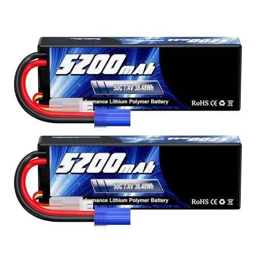 2 Stück 2S1P 5200 mAh 7,4 V 50C RC Lipo-Akku Hardcase mit T/XT60/EC3/EC5-Anschluss for RC-Auto-LKW-Buggy 1/8 1/10 Fahrzeugmodelle(2S 5200mAh EC5) von FTGADRYF