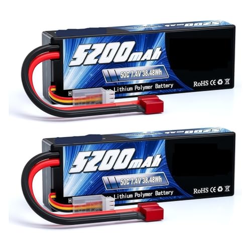 2 Stück 2S1P 5200 mAh 7,4 V 50C RC Lipo-Akku Hardcase mit T/XT60/EC3/EC5-Anschluss for RC-Auto-LKW-Buggy 1/8 1/10 Fahrzeugmodelle(2S 5200mAh T) von FTGADRYF