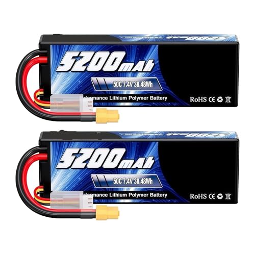 2 Stück 2S1P 5200 mAh 7,4 V 50C RC Lipo-Akku Hardcase mit T/XT60/EC3/EC5-Anschluss for RC-Auto-LKW-Buggy 1/8 1/10 Fahrzeugmodelle(2S 5200mAh XT60) von FTGADRYF