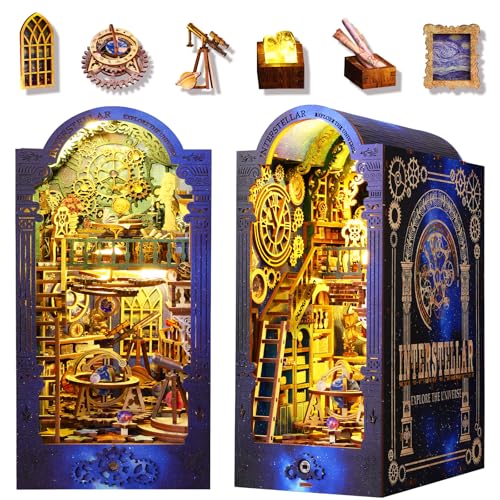 Book Nook DIY Kit, Miniatur Puppenhaus mit LED Licht, 3D Puzzle Buchstützen aus Holz, Bücherecke Modellbausatz mit Möbeln, Buchstützen Dekoration für Personen über 14 Jahre(interstellarer Erkundung) Book Nook DIY Kit, Miniatur Puppenhaus mit LED Licht, 3D Puzzle Buchstützen aus Holz, Bücherecke Modellbausatz mit Möbeln, Buchstützen Dekoration für Personen über 14 Jahre(interstellarer Erkundung) von FTJKGH