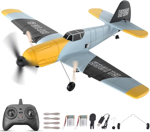 FTJKGH RC Flugzeug BF-109 Messerschmitt, 2.4GHz RTF Ferngesteuertes Flugzeug mit 3-Kanal, 6-Achsen-Gyro-Stabilisator, Zwei Batterien, Umfangreiches Zubehör, RC Plane für Anfänger, Kinder, Erwachsene von FTJKGH