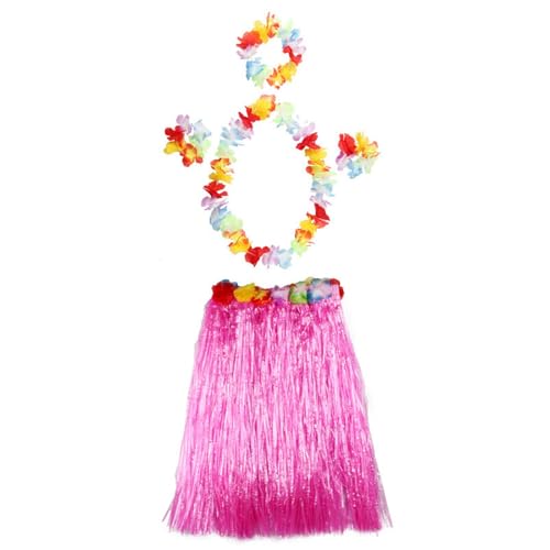 Lebendiges Hawaii-Kostüm-Set für Kinder, mit Grasrock und Blumen-Armband für Spaß (Rosa) von FUANA