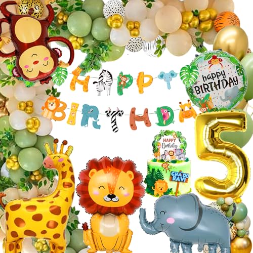 Deko 5. Geburtstag Junge Mädchen - Dschungel Kindergeburtstag, Luftballons, Waldtiere, Safari - Geburtstagsdeko 5 Jahr Deko 5. Geburtstag Junge Mädchen - Dschungel Kindergeburtstag, Luftballons, Waldtiere, Safari - Geburtstagsdeko 5 Jahr von FUBABCO