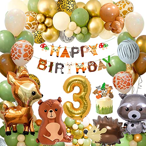 FUBABCO 3 Geburtstag Junge Mädchen, Dschungel Geburtstagsdeko 3 Jahr, Kindergeburtstag Deko 3 Jahr, Grüne Braun Luftballon 3. Geburtstag für Wild One Erster Geburtstag Deko von FUBABCO