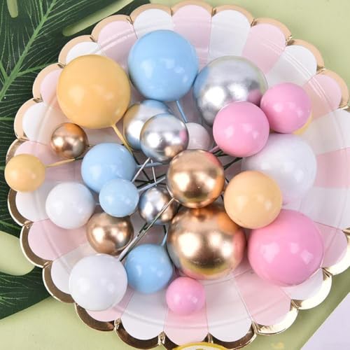 20-teiliges Set mit goldenen Kugeln für Kuchendekoration für besondere Anlässe und Partys (weiß) von FUBESK