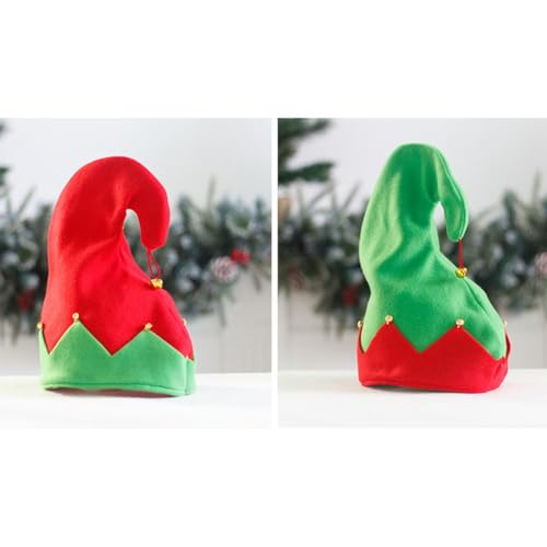 FUBESK Weihnachtselfenhüte Rot und Grün Samt mit Glocken für Erwachsene und Kinder Urlaub Party Kopfbedeckung Festliches Kostüm Zubehör (Red Adlut) von FUBESK