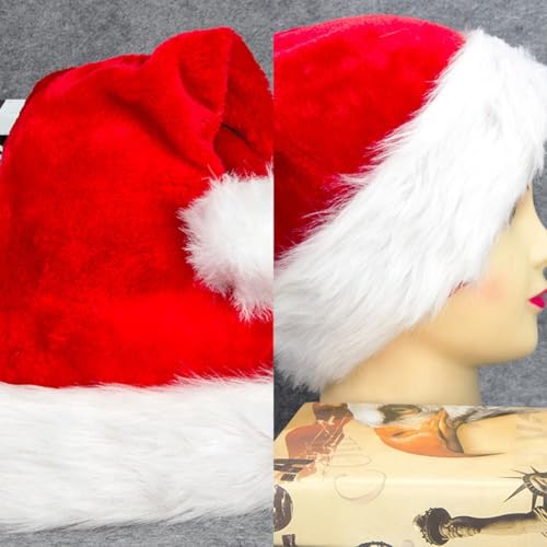 FUBESK Weihnachtsmütze aus dickem Plüsch, rot, Erwachsenen- und Kindergröße, festlich, warm, weiche Polyester-Kappe für Feiertagsparty-Dekorationen und Neujahrs-Feier-Zubehör (Erwachsene) von FUBESK