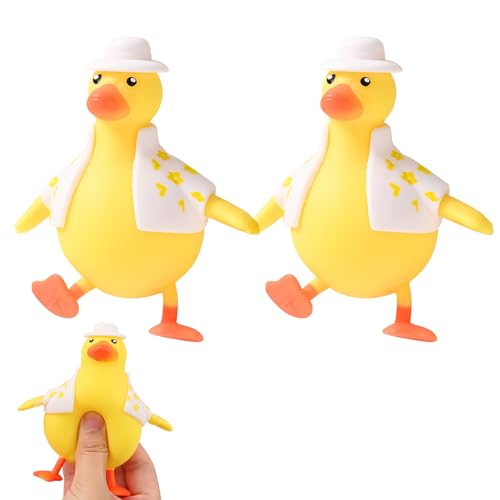 2 Stück Ente Stressabbau Spielzeug, Ente Antistress Spielzeug, Stressabbau Sensorisches Squishy Squeeze Spielzeug Angst Relief Finger Spielzeug, Geschenke für Kinder Erwachsene (Klein Gelb) von FUFRE