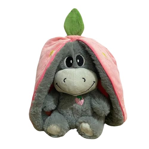 Atmendes Kuscheltier Esel für Erwachsene, Schlummer Esel Kuscheltier Mit Atembewegung Und Musik, Stressabbau Verstecken Stofftier Beruhigendes Atmendes Plüschtier für Geschenk Junge Mädchen (Erdbeer) von FUFRE