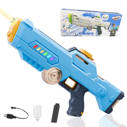 Automatische Wasserpistole Elektrisch, Selbstansaugende Electric Water Gun bis zu 7-10m, Wasserspritzpistole Elektrisch, 450ml Groß Wasserpistole Erwachsene, für Pool Strand Garten (Blau) von FUFRE