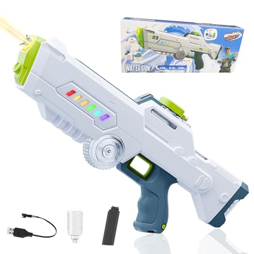 Automatische Wasserpistole Elektrisch, Selbstansaugende Electric Water Gun bis zu 7-10m, Wasserspritzpistole Elektrisch, 450ml Groß Wasserpistole Erwachsene, für Pool Strand Garten (Weiß) von FUFRE