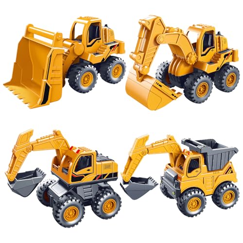 Bagger Spielzeug 4er Set, Baustellenfahrzeuge Kinder, Baustellen Fahrzeuge Auto Sandspielzeug Bagger, Sandkasten Spielzeug Kinderbagger Bulldozer Spielzeugauto für 3 4 5 6 7 8 9 Jahre Kinder (B) von FUFRE