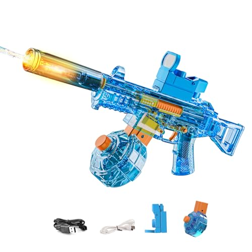 Elektrische Wasserpistole Mit Blitz Effekten, Automatische EIN-Knopf-Wasserabsaug Pistole Wiederaufladbarer Batterie, Für Kinder,Erwachsene Strandpool Wasserspaß Spielzeug (Blau) von FUFRE