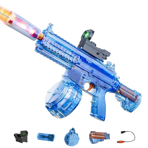 Elektrische Wasserpistole Mit Licht, 450CC Große Kapazität Wasserpistole Elektrisch mit LED Effekt, Automatische Wasserspritzpistole Reichweite Bis Zu 10 Metre für Pool, Strand und Garten (Blau) von FUFRE