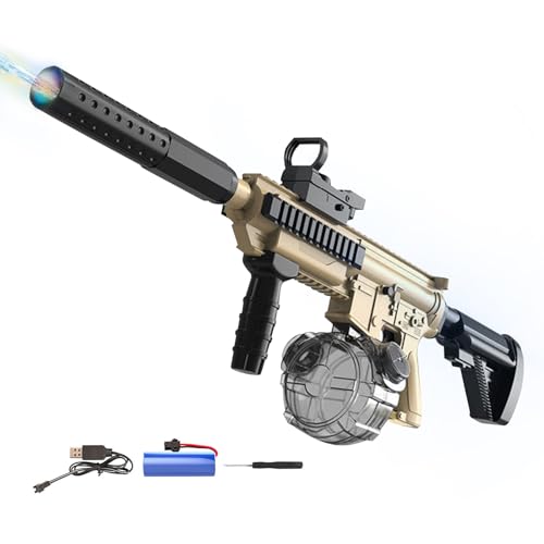 Elektrische Wasserpistole mit Blitzeffekten, Wasserpistole Elektrisch mit Abnehmbarer Wassertank, Automatische Wasserspritzpistole 8-10M Wiederaufladbarer Batterie für Kinder Und Erwachsene (Gelb) von FUFRE