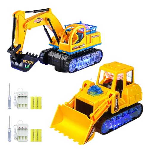 FUFRE Bagger Spielzeug, Bagger Kinder 2 Jahre mit Licht und Mehrfacher Klänge, Automatisches Gehen Baustellenfahrzeuge Kinder, Auto Spielzeug, für Kindern 1 2 3 4 5 6 7Jahre (Set) von FUFRE