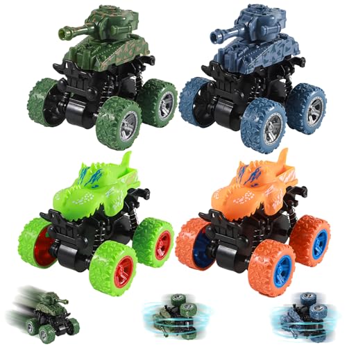Monstertruck Auto Spielzeug, Spielzeugautos Monster Trucks, Aufziehauto LKW Reibungsbetriebene Rennwagen Zurückziehen, 360 Grad Rotierende Spielzeugauto für Kinder ab 2-10 Jahre Geschenk (Vierfarbig) von FUFRE