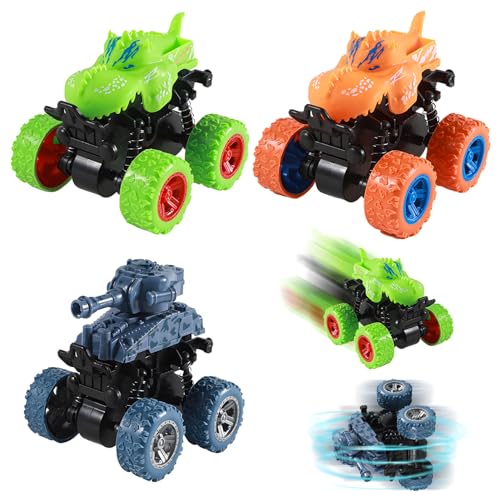 Monstertruck Auto Spielzeug, Spielzeugautos Monster Trucks, Aufziehauto LKW Reibungsbetriebene Rennwagen Zurückziehen, 360 Grad Rotierende Spielzeugauto für Kinder ab 2-10 Jahre Geschenk (Dreifarbig) von FUFRE