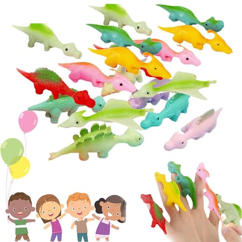 Schleuder Dinosaurier, 10/20/30 Pcs Schleuder-Dinosaurier-Fingerspielzeug, Dinosaurier Spielzeug, Elastischer Fliegender Finger-Dinosaurier, Zufällige Farbe (10PCS) von FUFRE