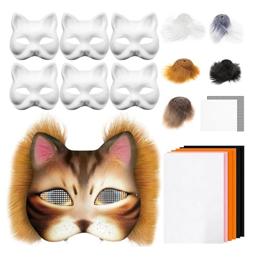 Therian Mask DIY Kit, Therian Masken Basteln Set mit 6 Blanko Katzenmaske, Furry Tiermasken Katzenmasken DIY Farbe Therian Maske für Halloween, Make up, Rollenspiel, Karneval, Cosplay Party (C) von FUFRE