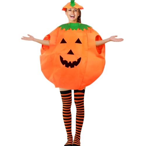 FUIPVG 3 Stück Halloween Kostüm Kürbis, Kürbis-Kostüm-Komplettset für Erwachsene mit Mütze Ringelsocken für Halloween Verkleidung Gruselparty Karneval Cosplay (Orange) von FUIPVGI