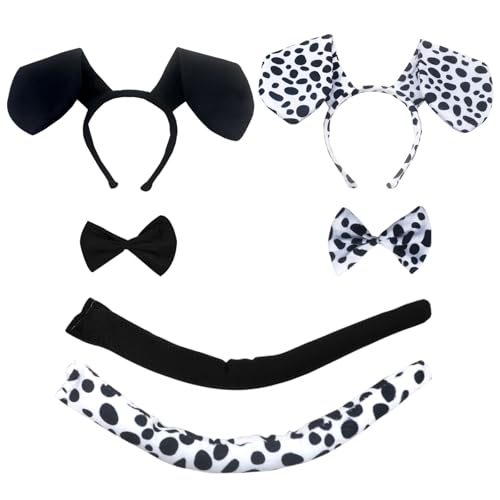 FUIPVGI 2 Sets Hündchen-Kostüm-Set, geflecktes Hunde-Kostüm-Set, schwarzes Hunde-Kostüm, inklusive Kostüm-Ohren, Stirnband, Fliege, Schwanz für Kleinkinder, Halloween-Kostüm (Geflecktes Schwarz) FUIPVGI 2 Sets Hündchen-Kostüm-Set, geflecktes Hunde-Kostüm-Set, schwarzes Hunde-Kostüm, inklusive Kostüm-Ohren, Stirnband, Fliege, Schwanz für Kleinkinder, Halloween-Kostüm (Geflecktes Schwarz) von FUIPVGI