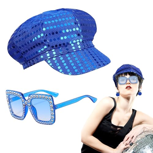 FUIPVGI 2 Stücke Disco Kostüm 70er Jahre Accessoires, Abba-Pailletten Hut-Set im 70er, Damen-Disco-Zubehör Outfit, mit Pailletten Hut Sonnenbrille, für Frauen, Themenparty, Fasching Karneval FUIPVGI 2 Stücke Disco Kostüm 70er Jahre Accessoires, Abba-Pailletten Hut-Set im 70er, Damen-Disco-Zubehör Outfit, mit Pailletten Hut Sonnenbrille, für Frauen, Themenparty, Fasching Karneval von FUIPVGI
