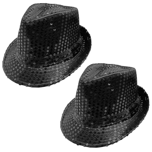 FUIPVGI 2 Stücke Paillettenhut, Glitzer Kappe Sylvester Karneval Party, Unisex, Disco Outfit Accessoire, Glitzer Partyhüte Kopfbedeckung, Narrenkappe für Themenparty, Mottoparty (Schwarz) von FUIPVGI