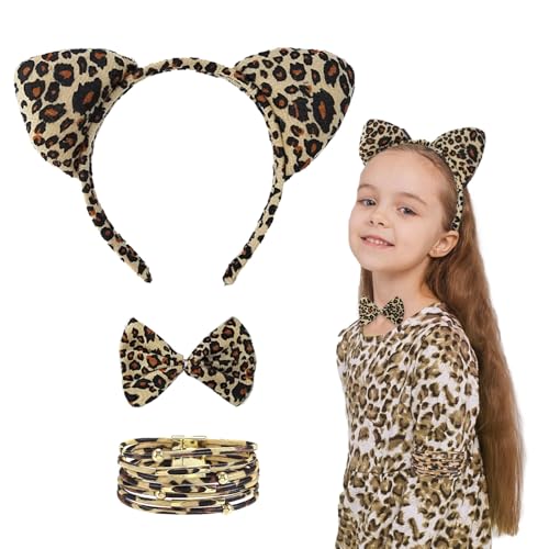 FUIPVGI 3 Stück Leoparden Kostüm,Tierohren mit Leopardenmuster Haarbänder Fliege,Leoparden Kostüm für Kinder und Erwachsene Kostümparty Cosplay Dekorationszubehör(3 Stück) von FUIPVGI