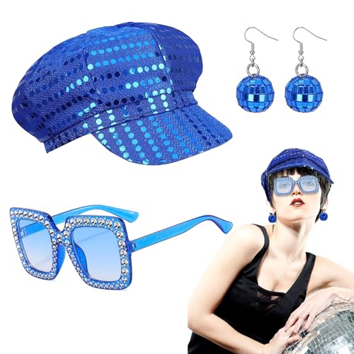 FUIPVGI 3 Stücke Disco Kostüm 70er Jahre Accessoires, Abba-Pailletten Hut-Set im 70er, Damen-Disco-Zubehör Outfit, mit Pailletten Hut Sonnenbrille Ohrringe, für Frauen, Themenparty, Fasching Karneval FUIPVGI 3 Stücke Disco Kostüm 70er Jahre Accessoires, Abba-Pailletten Hut-Set im 70er, Damen-Disco-Zubehör Outfit, mit Pailletten Hut Sonnenbrille Ohrringe, für Frauen, Themenparty, Fasching Karneval von FUIPVGI